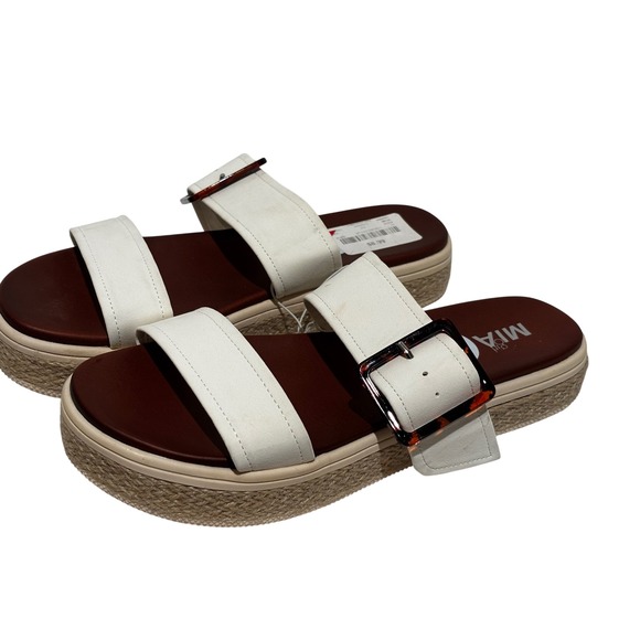 Mia Girl Shoes - New‎ Mia White Two Strap Espadrille Platform Slide Sandals Tortoise Buckle Sz 9s